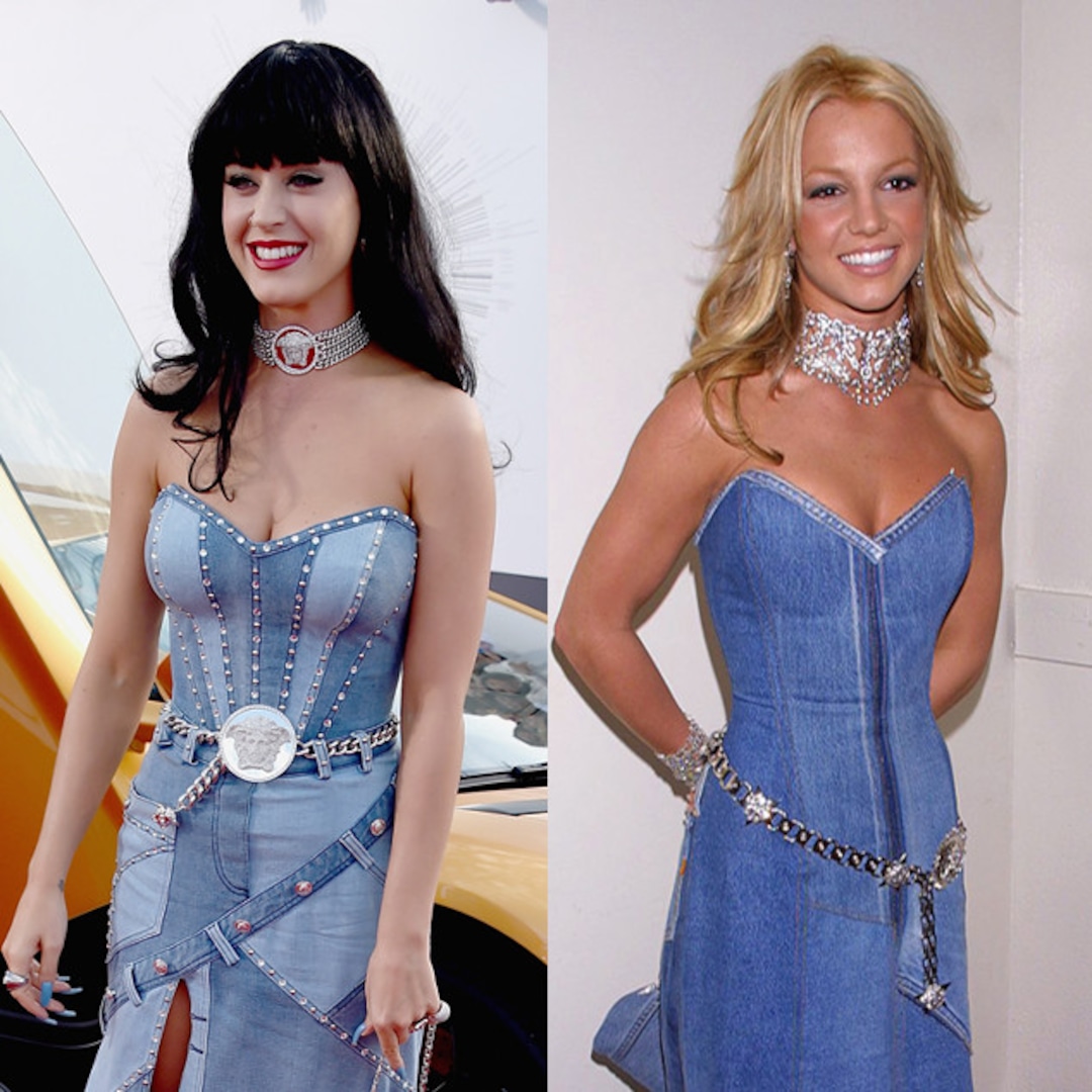 What Does Britney Spears Think Of Katy Perry S Denim Dress Tribute E Online